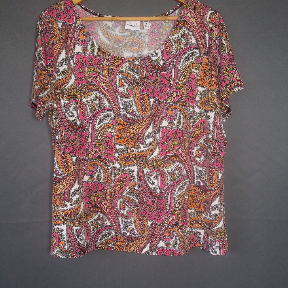 Kim Rogers short sleeve paisley top 1X